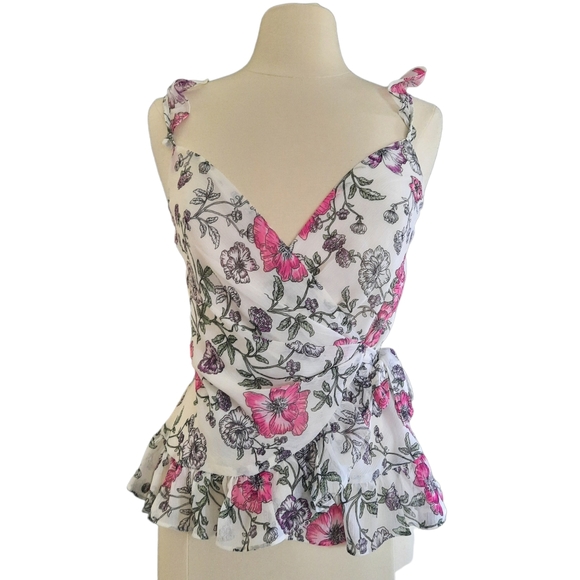 Express V Neck Sleeveless Floral Wrap Blouse Top - Picture 2 of 11